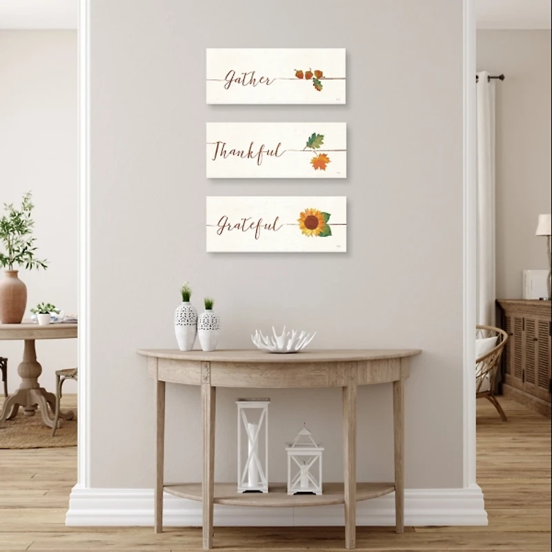 Gather Grateful Thankful Canvas Prints, Set of 3