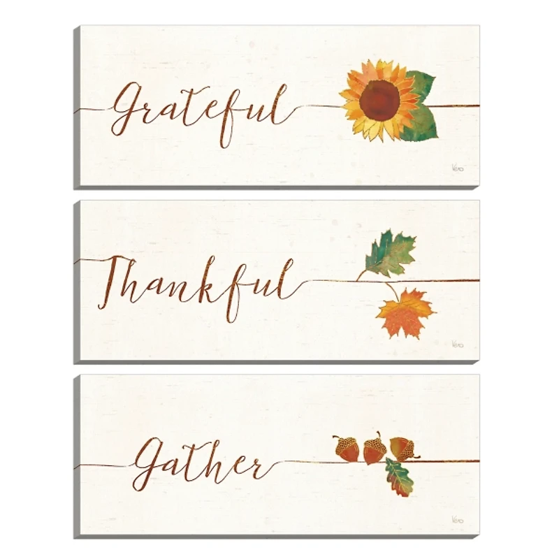 Gather Grateful Thankful Canvas Prints, Set of 3