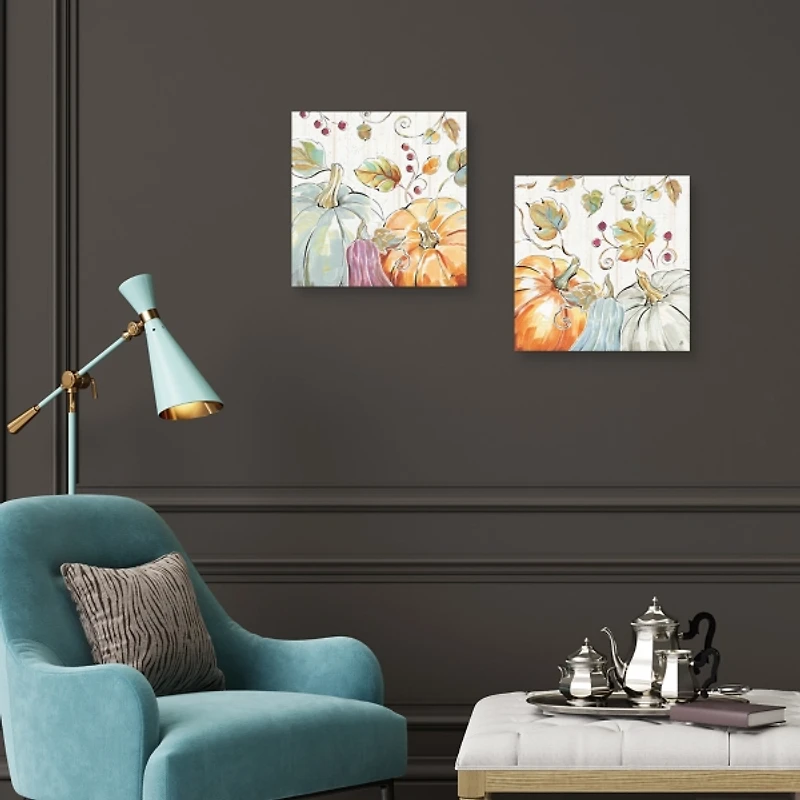 Pastel Pumpkins Canvas Art Prints, Set of 2