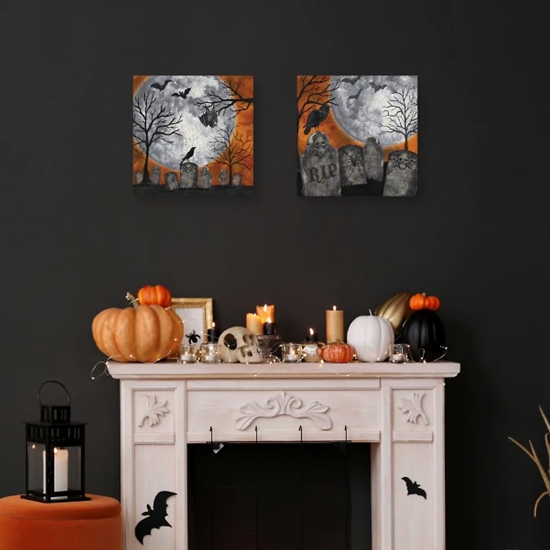 Spooky Graveyard Canvas Art Prints, Set of 2