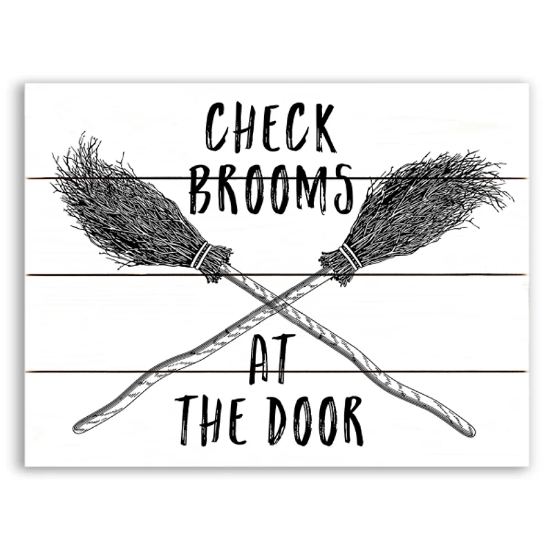 Check Brooms At The Door Halloween Wall Plaque