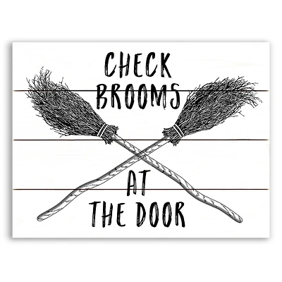 Check Brooms At The Door Halloween Wall Plaque