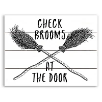 Check Brooms At The Door Halloween Wall Plaque