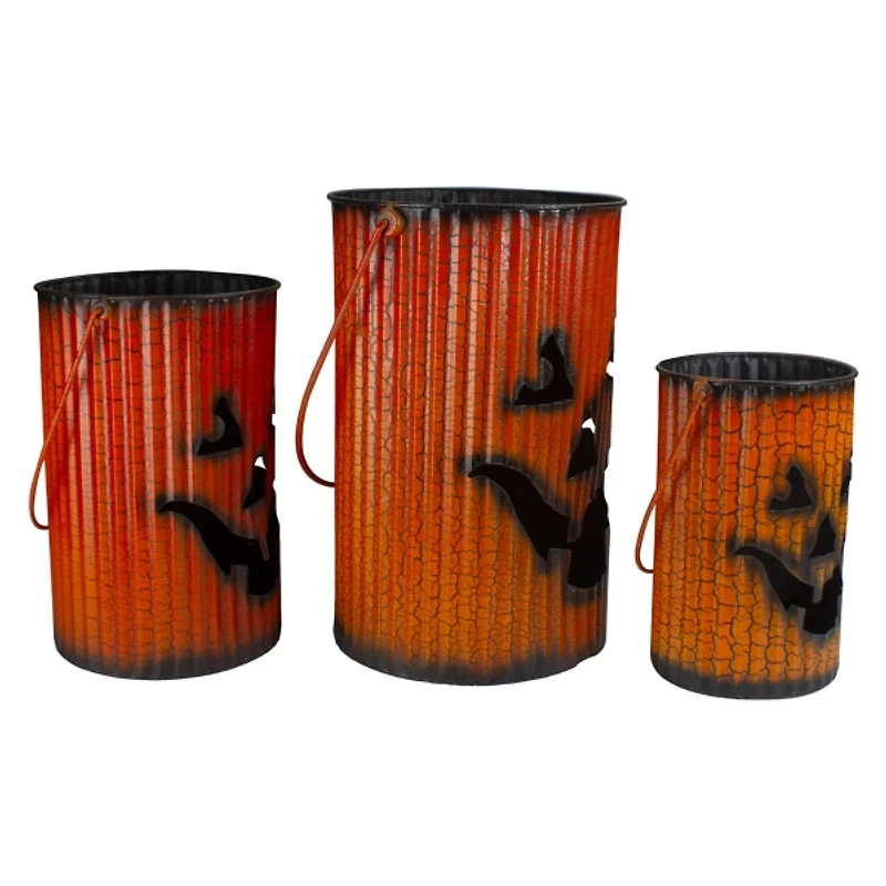 Crackled Metal Jack-O-Lanterns, Set of 3