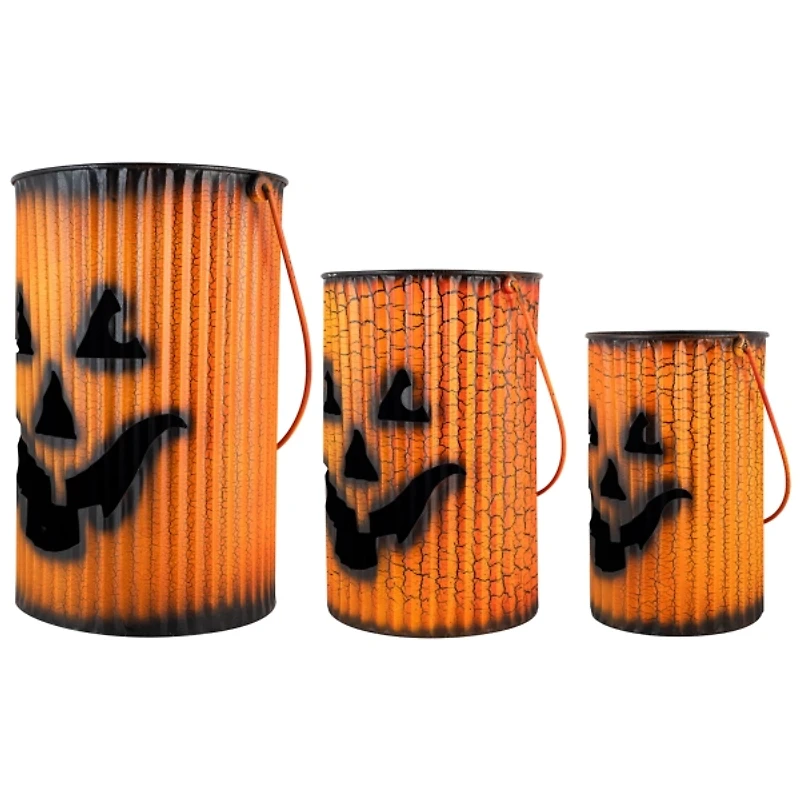 Crackled Metal Jack-O-Lanterns, Set of 3