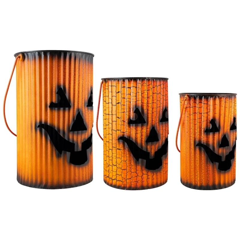 Crackled Metal Jack-O-Lanterns, Set of 3