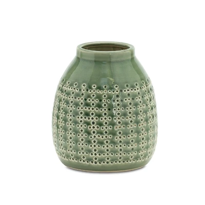 Green Terracotta Dotted Vase, 7 in.