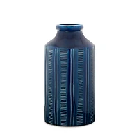 Blue Ribbed Terracotta Vase, 10 in.