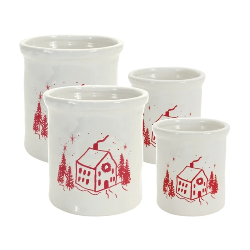 Red and White Holiday Home Crocks, Set of 4