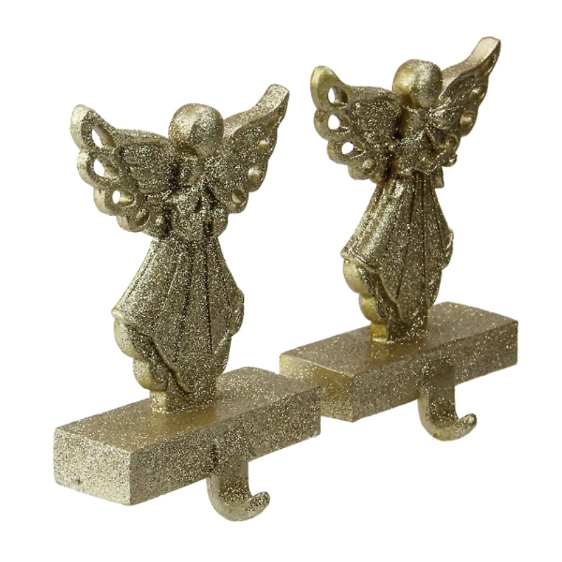 Glittery Gold Angel Stocking Holders, Set of 2