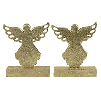 Glittery Gold Angel Stocking Holders, Set of 2