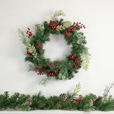 Pine and Berry Christmas Wreath, 24 in.