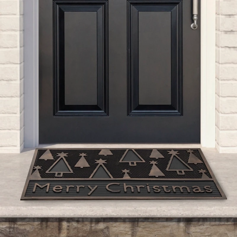 Gold Starry Trees Christmas Doormat