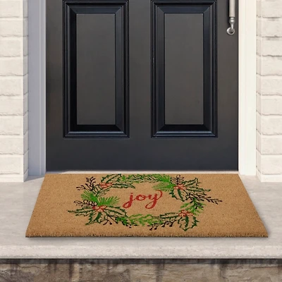 Joy Wreath Decorative Christmas Doormat
