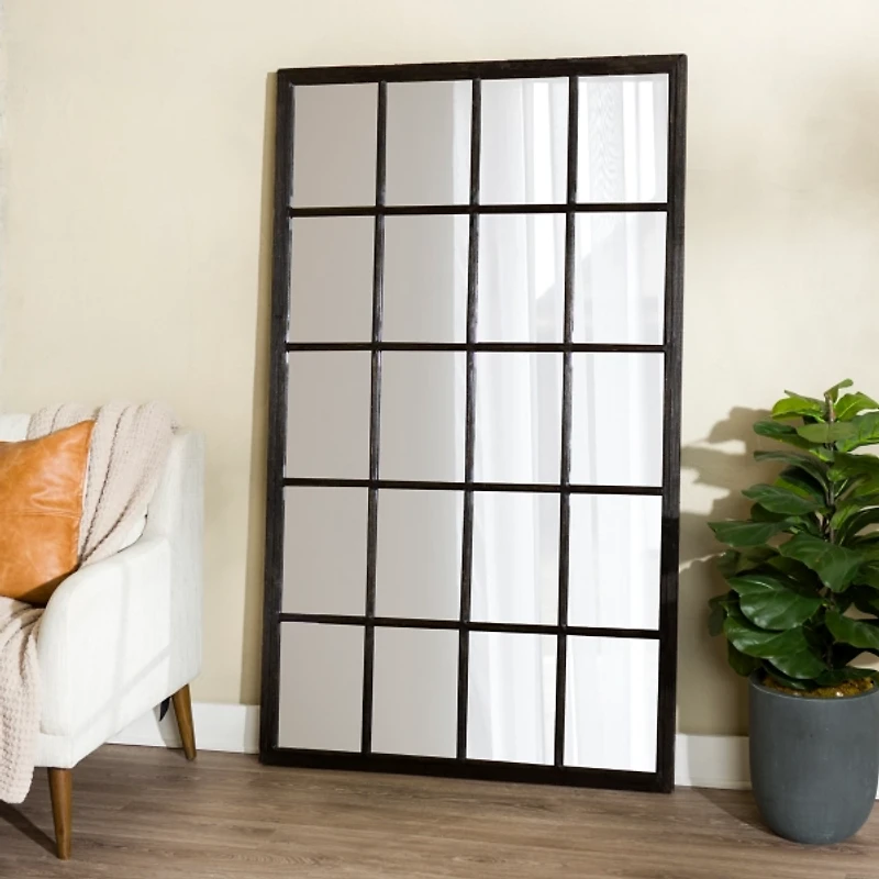 Grande Black Window Pane Leaner Mirror