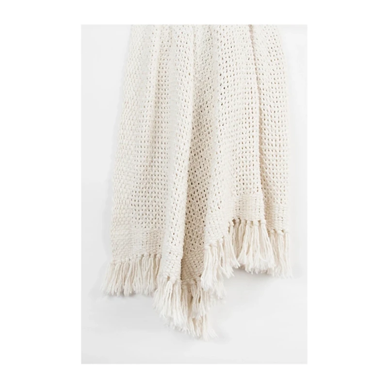 White Cotton Tassel Throw