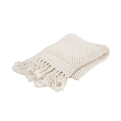 White Cotton Tassel Throw