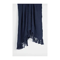 Navy Cotton Tassel Throw