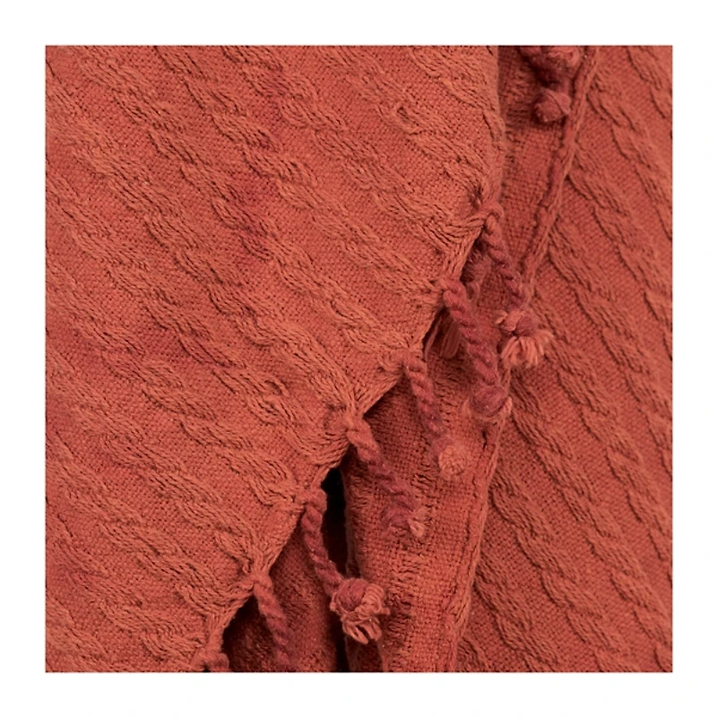 Rust Cable Knit Tassel Throw