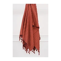 Rust Cable Knit Tassel Throw