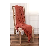Rust Cable Knit Tassel Throw