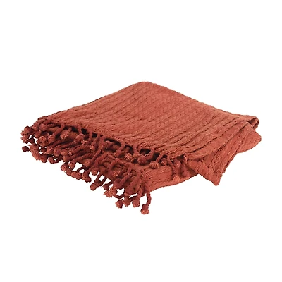 Rust Cable Knit Tassel Throw