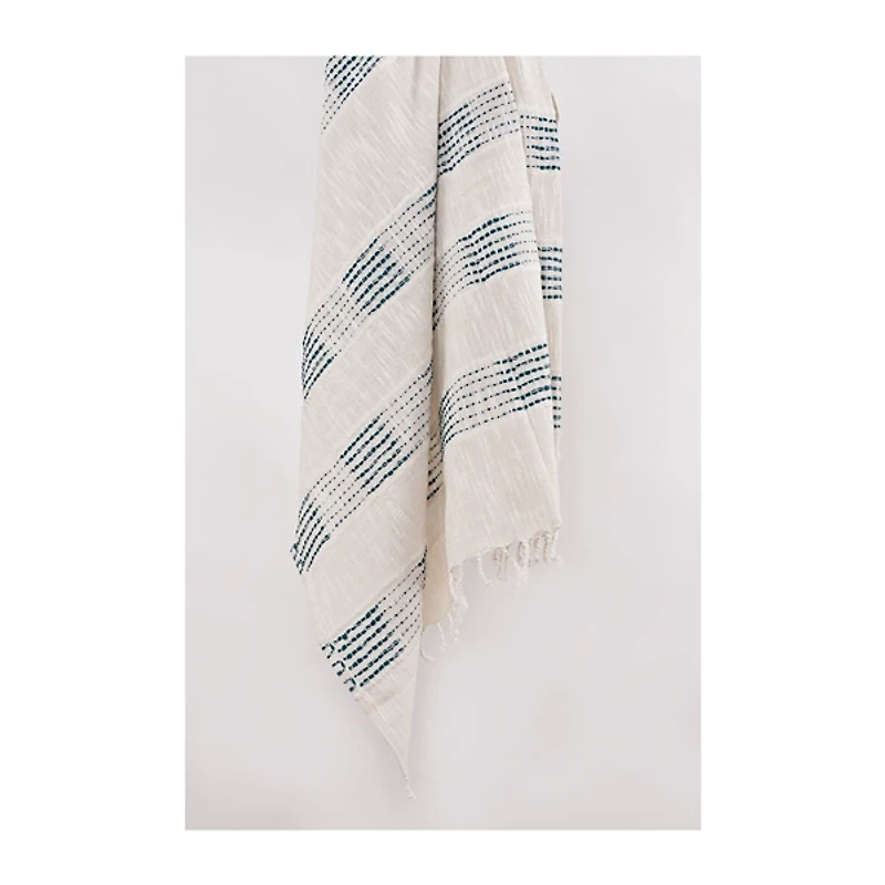 Teal and Ivory Woven Stripe Throw