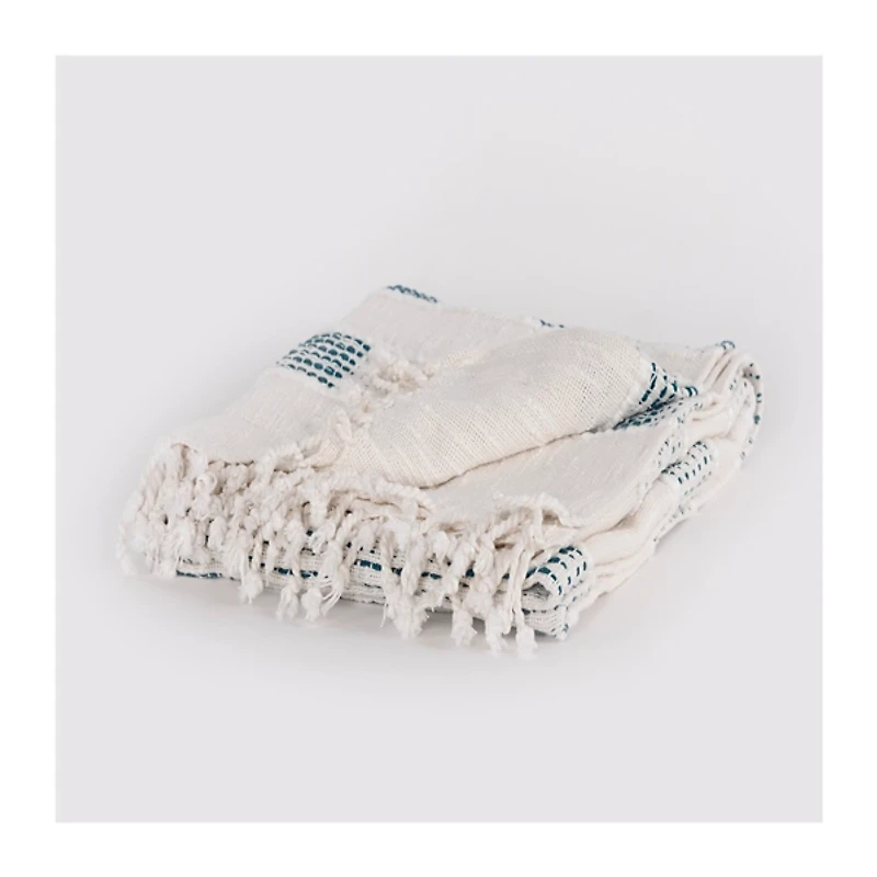 Teal and Ivory Woven Stripe Throw