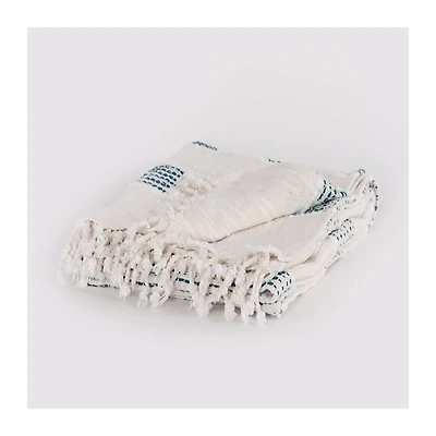 Teal and Ivory Woven Stripe Throw