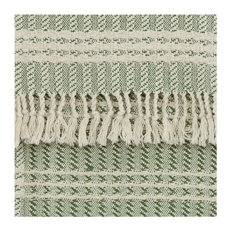 Green and Ivory Striped Cotton Throw