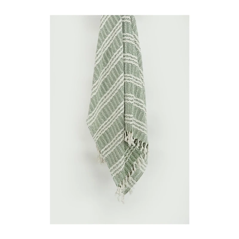 Green and Ivory Striped Cotton Throw