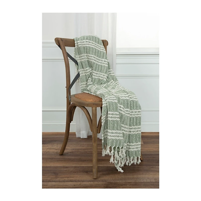 Green and Ivory Striped Cotton Throw