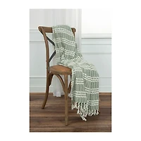 Green and Ivory Striped Cotton Throw