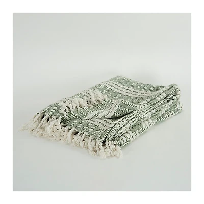 Green and Ivory Striped Cotton Throw