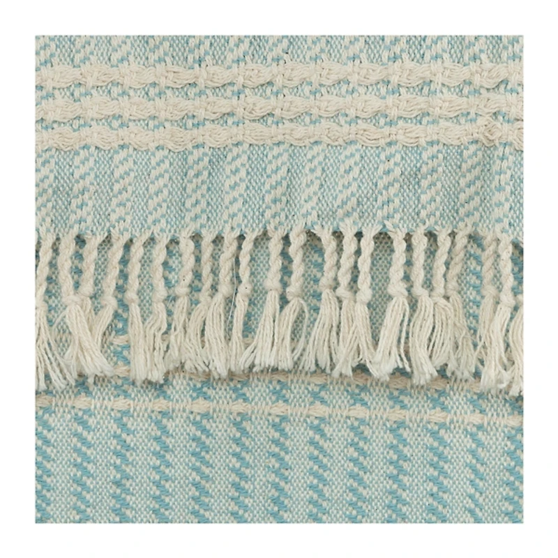 Light Blue and Ivory Striped Cotton Throw