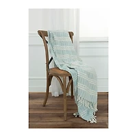 Light Blue and Ivory Striped Cotton Throw