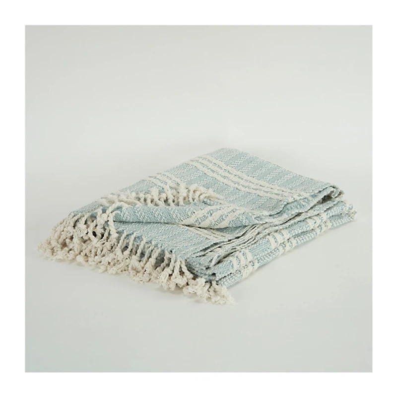 Light Blue and Ivory Striped Cotton Throw