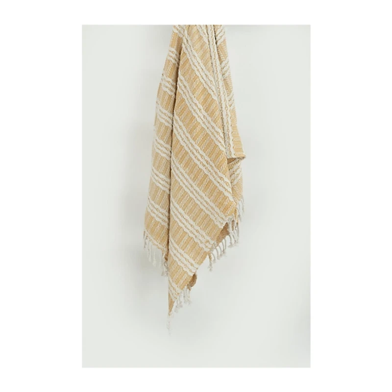 Gold and Ivory Striped Cotton Throw