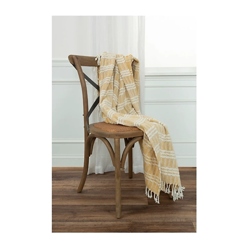 Gold and Ivory Striped Cotton Throw