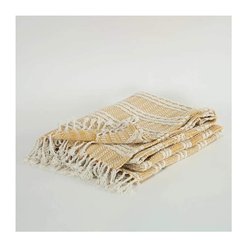 Gold and Ivory Striped Cotton Throw