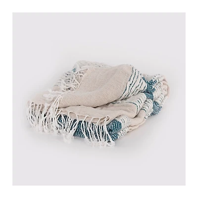 Teal and Natural Colorblock Chevron Throw