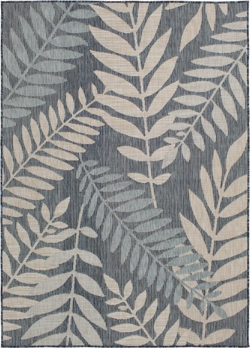 Blue Malibu Leafy Outdoor Area Rug, 7x10