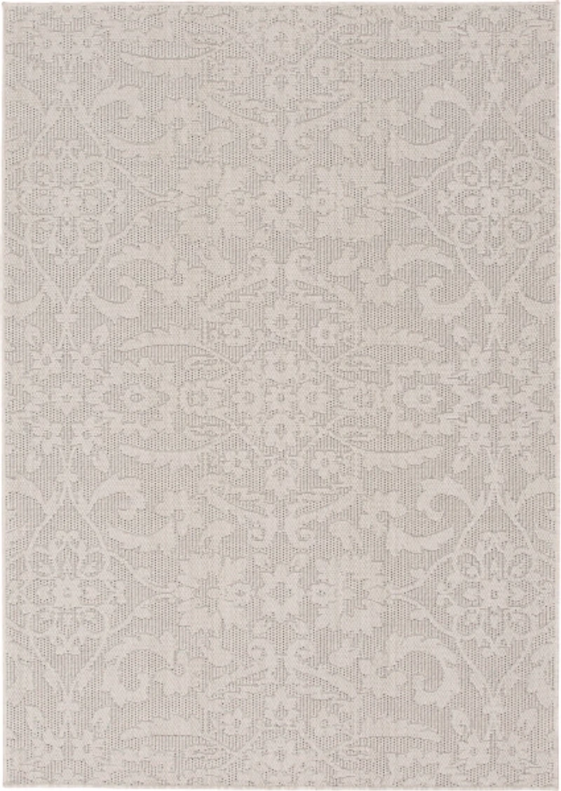 Gray Auckland Damask Outdoor Area Rug, 5x7