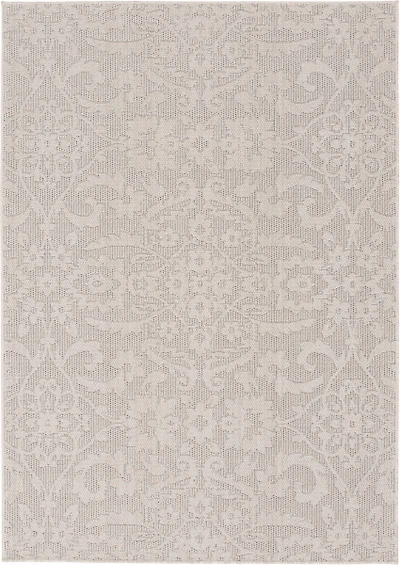 Gray Auckland Damask Outdoor Area Rug, 5x7