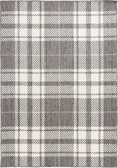 Gray Priya Plaid Indoor/Outdoor Area Rug