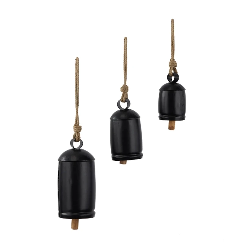 Round Black Iron Hanging Bells, Set of 3