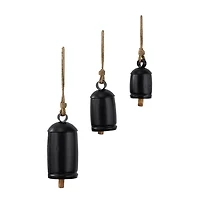 Round Black Iron Hanging Bells, Set of 3