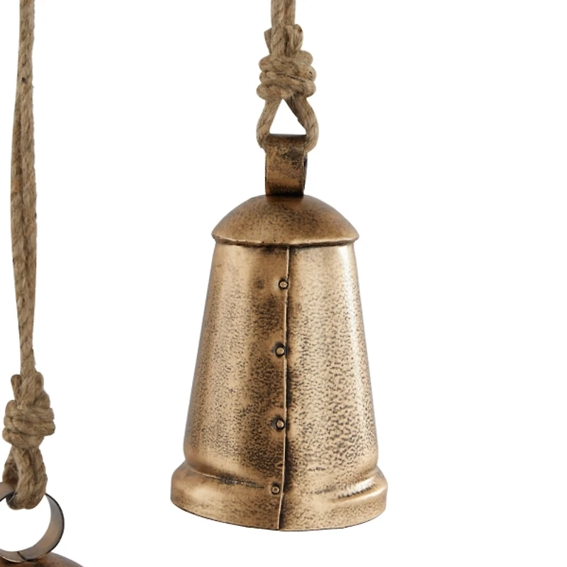 Triangular Aged Gold Hanging Bells, Set of 3