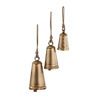 Triangular Aged Gold Hanging Bells, Set of 3