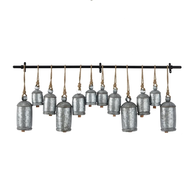 Galvanized Silver Round Bells Wall Plaque